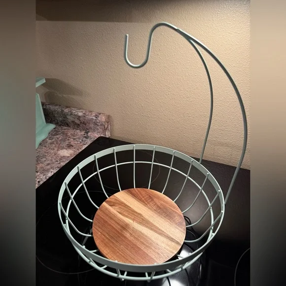 Modern Wire Fruit Basket with Wooden Base - Picture 3 of 4